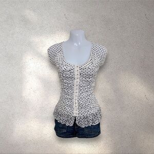 Laura Milkmaid White & Black Polka Dots Ruched Lace-Up Front Peplum Top